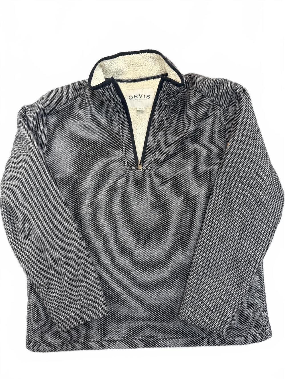 Orvis Classic Collection Men's Fleece Lined 1/4 Zip Knit Pullover Sweater Gray